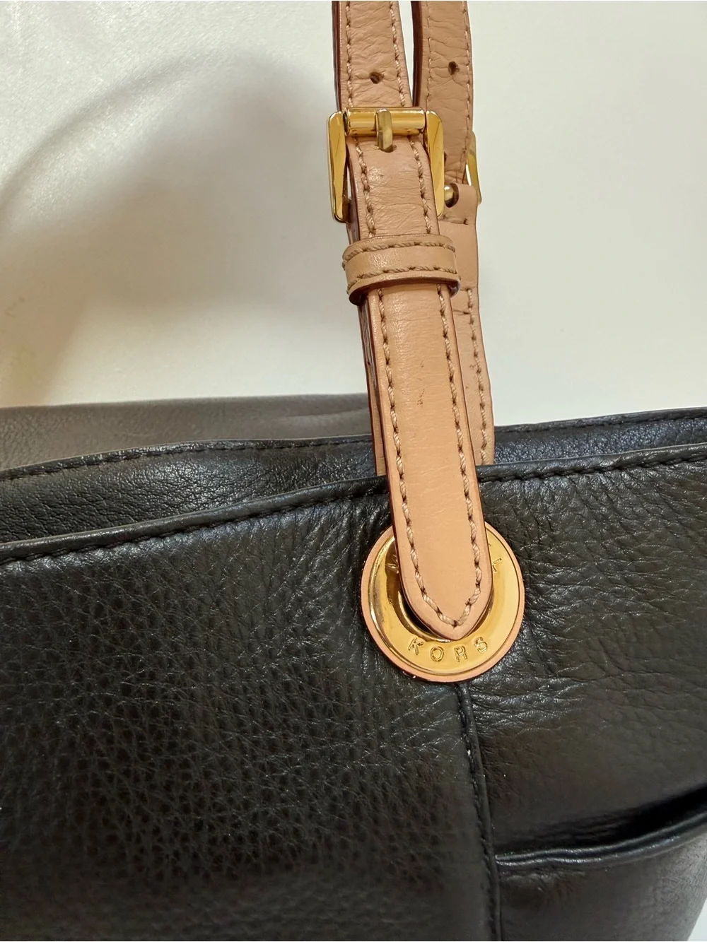 Michael Kors Black pebbled Leather Large Tote with Tan Handles
